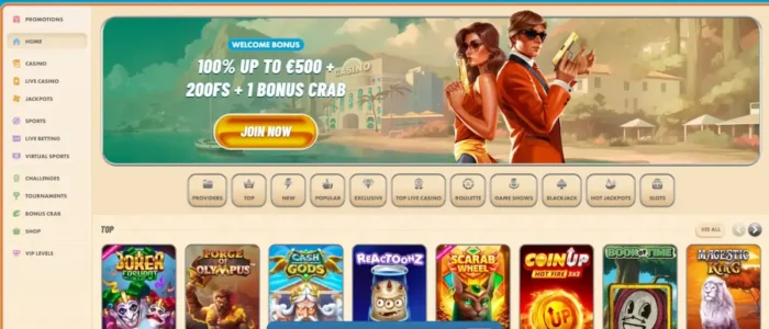 Vegasino main menu